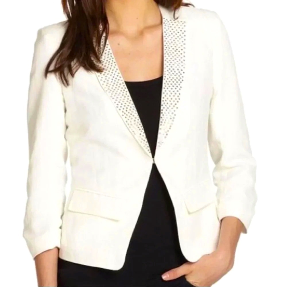 Rebecca Taylor silk linen cotton studs fitted blazer office party 3/4 sleeve  6